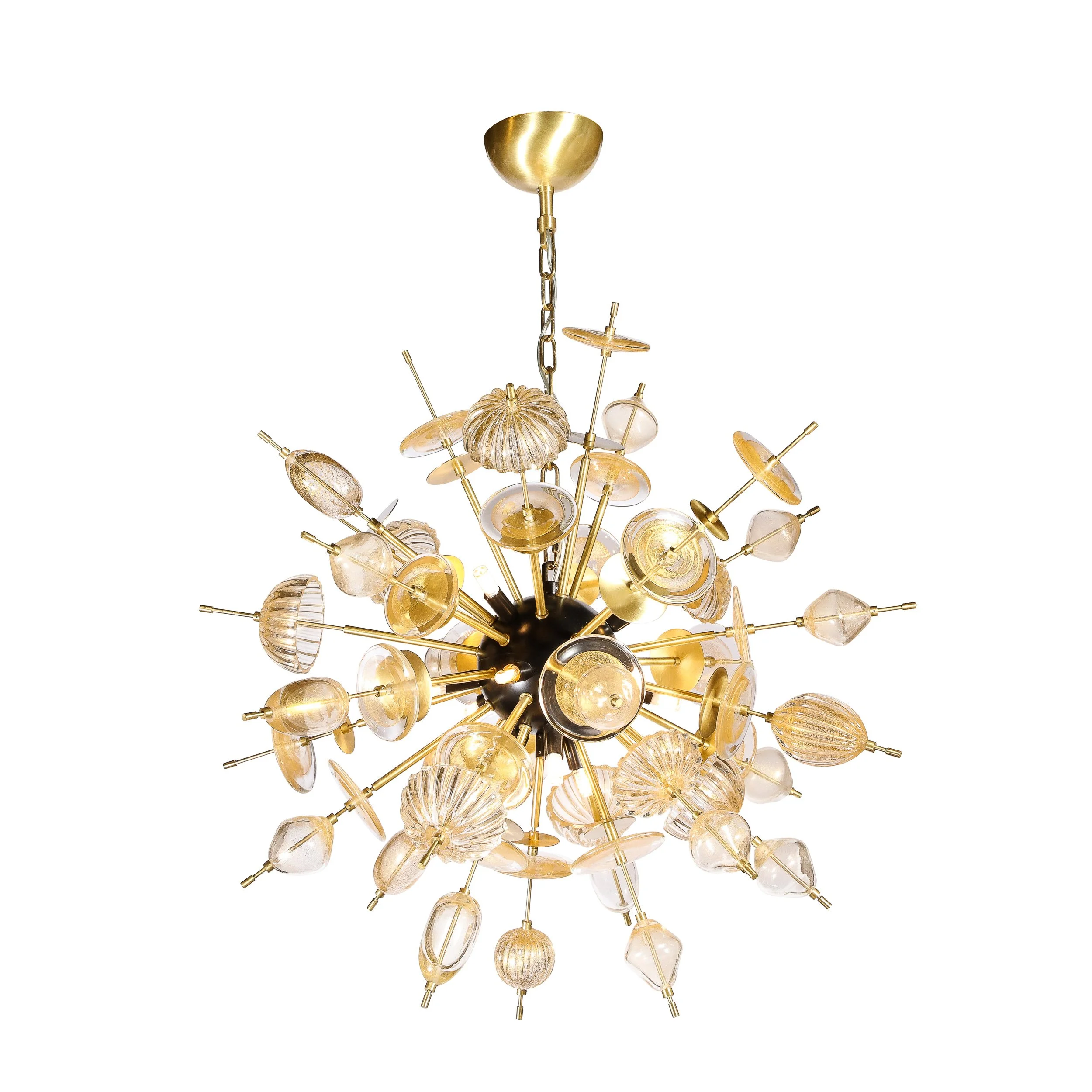 Modernist Brass & Enamel Sputnik Chandelier, Clear & Gold
